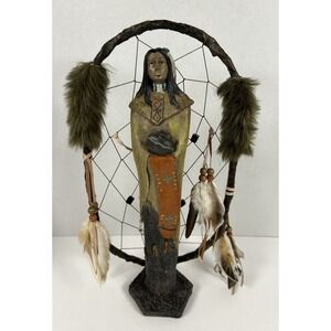 Southwestern Native American Resin Figurine with Dreamcatcher & Feathers 14.5"